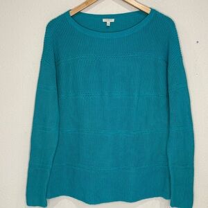 Talbots Cotton Stripe Stitch Sweater Boat Neck Dolman Teal Women’s Size Large
